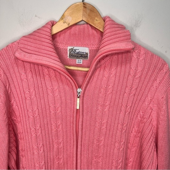 Vintage Tradition Country Collection Pink Cable Knit Full Zip Sweater Size XL - Picture 2 of 11